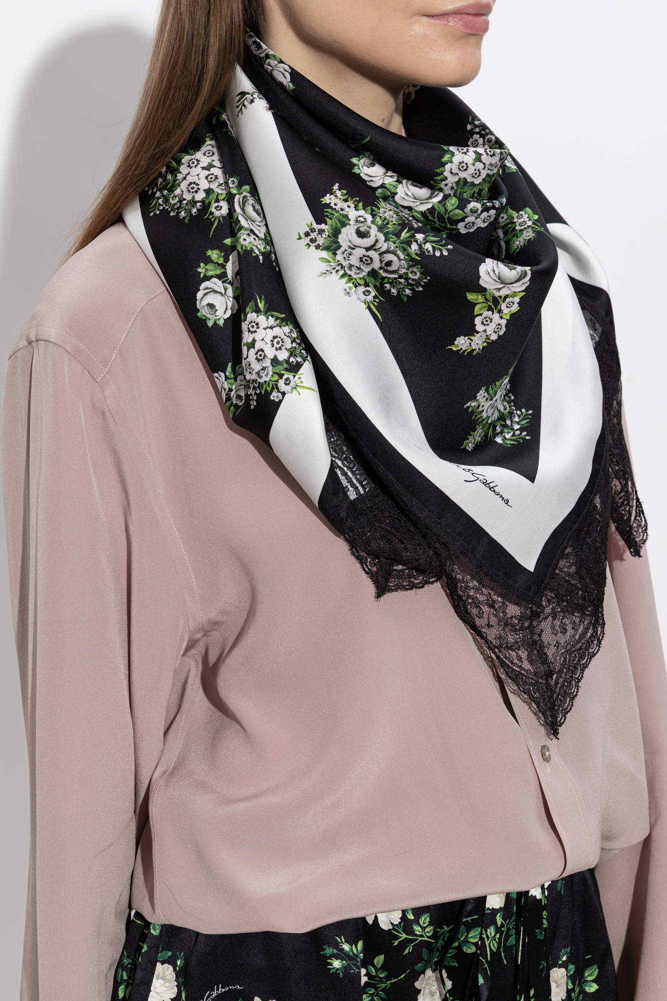 Dolce & Gabbana Silk scarf with lace | Women's | Vitkac